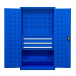 洛港 通门三抽带挂板 蓝色 重型五金工具柜 对开门铁皮柜带抽屉 加厚 500*1000*1800