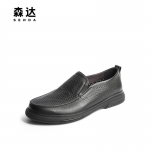 森达（SENDA） 透气乐福鞋男夏季鞋面打孔舒适套脚单鞋ZY168BM2黑色39