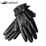 卡帝乐鳄鱼（CARTELO） 冬季加绒保暖触屏手套防风款一男黑色